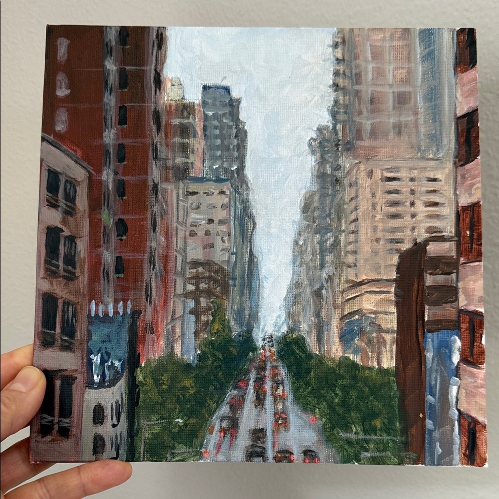 Abstract Urban Street in Puerto Rico, Canvas Wall Art in Brown and Green